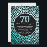 Surprise 70th Birthday Black and Teal Glitter Invitation<br><div class="desc">Surprise 70th Birthday Invitation. Black and Teal Glitter. Teal Diamond. Adult Birthday Party. For Men or Women. For further customisation,  please click the "Customise it" button and use our design tool to modify this template.</div>