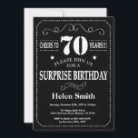 Surprise 70th Birthday Black and White Chalkboard Invitation<br><div class="desc">Surprise 70th Birthday Invitation Black and White Typography. Chalkboard. Black and White Background. Adult Birthday. Male Men or Women Birthday. Kids Boy or Girl Lady Teen Teenage Bday Invite. 13th 15th 16th 18th 20th 21st 30th 40th 50th 60th 70th 80th 90th 100th. Any Age. For further customisation, please click the...</div>