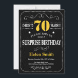 Surprise 70th Birthday Black and Yellow Chalkboard Invitation<br><div class="desc">Surprise 70th Birthday Invitation Black and Yellow Typography. Chalkboard. Black and White Background. Adult Birthday. Male Men or Women Birthday. Kids Boy or Girl Lady Teen Teenage Bday Invite. 13th 15th 16th 18th 20th 21st 30th 40th 50th 60th 70th 80th 90th 100th. Any Age. For further customisation, please click the...</div>