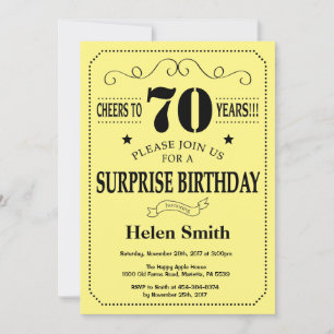 Surprise 70th Birthday Black and Yellow Invitation