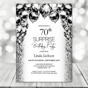 Surprise 70th Birthday Black White Balloons Party Invitation