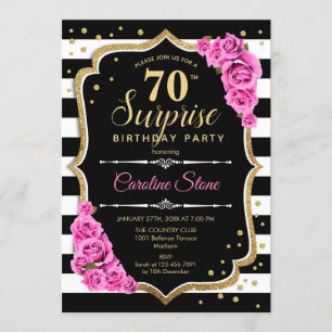 Surprise 70th Birthday - Black White Pink Invitation