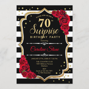 Surprise 70th Birthday - Black White Red Invitation