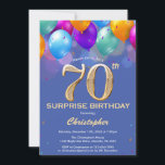 Surprise 70th Birthday Blue and Gold Balloons Invitation<br><div class="desc">Surprise 70th Birthday Blue and Gold Colourful Balloons and Confetti Invitation. For further customisation,  please click the "Customise it" button and use our design tool to modify this template.</div>