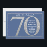 Surprise 70th Birthday Blue and Silver Glitter Invitation<br><div class="desc">Surprise 70th Birthday Invitation. Blue and Silver Glitter Birthday Party Invite with Blue Background. Surprise Birthday. Adult Birthday. Men or Women Bday Bash Party. For further customisation,  please click the "Customise it" button and use our design tool to modify this template.</div>