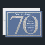Surprise 70th Birthday Blue and Silver Glitter Invitation<br><div class="desc">Surprise 70th Birthday Invitation. Blue and Silver Glitter Birthday Party Invite with Blue Background. Surprise Birthday. Adult Birthday. Men or Women Bday Bash Party. For further customisation,  please click the "Customise it" button and use our design tool to modify this template.</div>