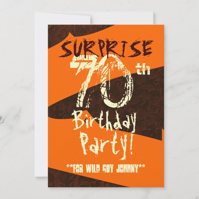 SURPRISE 70th Birthday Brown Ivory Orange C734 Invitation (Front)