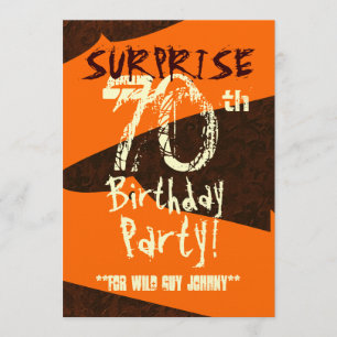 SURPRISE 70th Birthday Brown Ivory Orange C734 Invitation