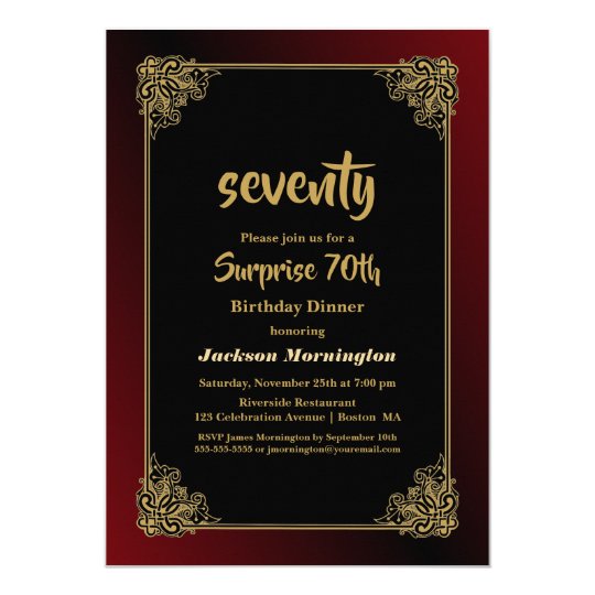 surprise-70th-birthday-dinner-black-red-gold-invitation-zazzle-co-uk