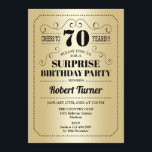 Surprise 70th Birthday - Gold Black Invitation<br><div class="desc">Surprise 70th Birthday Invitation. Retro design in faux foil gold and black. Cheers to 70 years! Can be also personalized into any year.</div>
