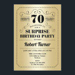 Surprise 70th Birthday - Gold Black Invitation<br><div class="desc">Surprise 70th Birthday Invitation. Retro design in faux foil gold and black. Cheers to 70 years! Can be also personalized into any year.</div>