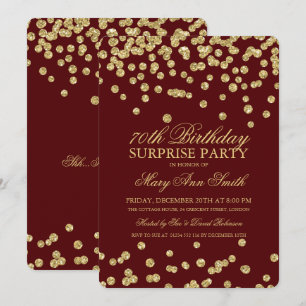 Surprise 70th Birthday Gold Glitter Burgundy Invitation