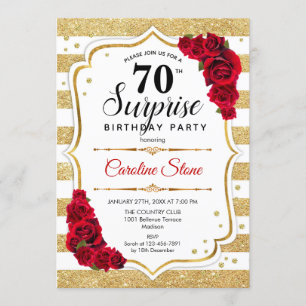 Surprise 70th Birthday - Gold White Red Invitation