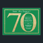 Surprise 70th Birthday Green and Gold Glitter Invitation<br><div class="desc">Surprise 70th Birthday Invitation. Green and Gold Glitter Birthday Party Invite with Green Background. Surprise Birthday. Adult Birthday. Men or Women Bday Bash Party. For further customisation,  please click the "Customise it" button and use our design tool to modify this template.</div>