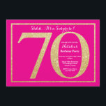 Surprise 70th Birthday Hot Pink and Gold Glitter Invitation<br><div class="desc">Surprise 70th Birthday Invitation. Hot Pink and Gold Glitter Birthday Party Invite with Hot Pink Background. Surprise Birthday. Adult Birthday. Men or Women Bday Bash Party. For further customisation,  please click the "Customise it" button and use our design tool to modify this template.</div>