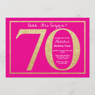 Surprise 70th Birthday Hot Pink and Gold Glitter Invitation