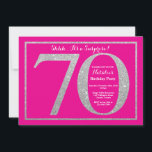 Surprise 70th Birthday Hot Pink and Silver Glitter Invitation<br><div class="desc">Surprise 70th Birthday Invitation. Hot Pink and Silver Glitter Birthday Party Invite with Hot Pink Background. Surprise Birthday. Adult Birthday. Men or Women Bday Bash Party. For further customisation,  please click the "Customise it" button and use our design tool to modify this template.</div>
