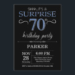 Surprise 70th Birthday Invitation Black and Blue<br><div class="desc">Surprise 70th Birthday Invitation with Black and Blue Glitter Background. Chalkboard. Adult Birthday. Men or Women Bday Invite. Any age. For further customisation,  please click the "Customise it" button and use our design tool to modify this template.</div>