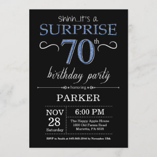Surprise 70th Birthday Invitation Black and Blue