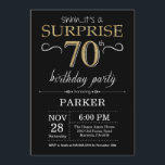 Surprise 70th Birthday Invitation Black and Gold<br><div class="desc">Surprise 70th Birthday Invitation with Black and Gold Glitter Background. Chalkboard. Adult Birthday. Men or Women Bday Invite. Any age. For further customisation,  please click the "Customise it" button and use our design tool to modify this template.</div>