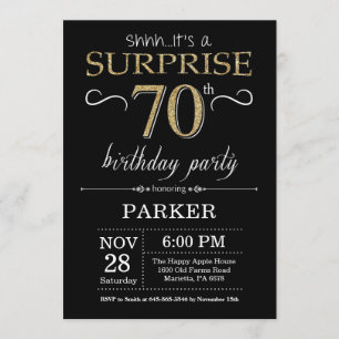 Surprise 70th Birthday Invitation Black and Gold