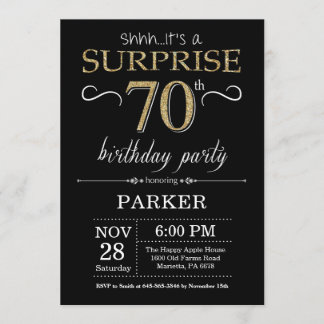 Surprise 70th Birthday Invitation Black and Gold