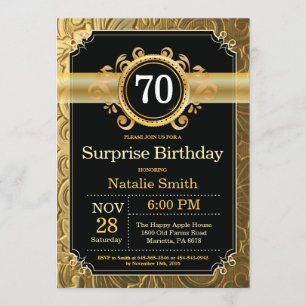 Surprise 70th Birthday Invitation Black and Gold