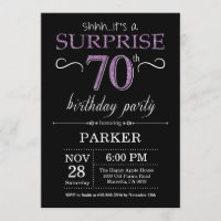 Surprise 70th Birthday Invitation Black and Purple