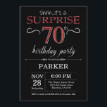 Surprise 70th Birthday Invitation Black and Red<br><div class="desc">Surprise 70th Birthday Invitation with Black and Red Glitter Background. Chalkboard. Adult Birthday. Men or Women Bday Invite. Any age. For further customisation,  please click the "Customise it" button and use our design tool to modify this template.</div>