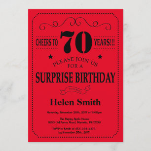 Surprise 70th Birthday Invitation Black and Red