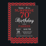 Surprise 70th Birthday Invitation Black and Red<br><div class="desc">Surprise 70th Birthday Invitation with Black and Red Chevron. Chalkboard. Adult Birthday. Man or Women Bday Invite. For further customisation,  please click the "Customise it" button and use our design tool to modify this template.</div>