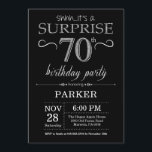 Surprise 70th Birthday Invitation Black and Silver<br><div class="desc">Surprise 70th Birthday Invitation with Black and Silver Glitter Background. Chalkboard. Adult Birthday. Men or Women Bday Invite. Any age. For further customisation,  please click the "Customise it" button and use our design tool to modify this template.</div>