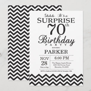Surprise 70th Birthday Invitation Black Chevron