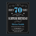 Surprise 70th Birthday Invitation Blue and Black<br><div class="desc">Surprise 70th Birthday Invitation Blue and Black Typography. Chalkboard. Black and White Background. Adult Birthday. Male Men or Women Birthday. Kids Boy or Girl Lady Teen Teenage Bday Invite. 13th 15th 16th 18th 20th 21st 30th 40th 50th 60th 70th 80th 90th 100th. Any Age. For further customisation, please click the...</div>
