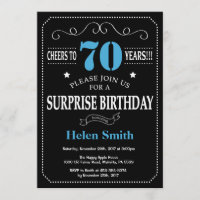 Surprise 70th Birthday Invitation Blue and Black