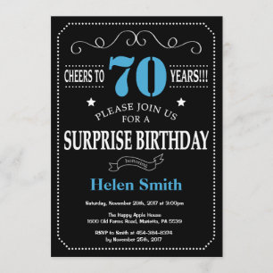 Surprise 70th Birthday Invitation Blue and Black