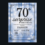 Surprise 70th Birthday Invitation Blue Glitter<br><div class="desc">Surprise 70th Birthday Invitation with Blue String Lights with Blue Glitter Background. Blue Birthday. Adult Birthday. Men or Women Bday Invite. 13th 15th 16th 18th 20th 21st 30th 40th 50th 60th 70th 80th 90th 100th, Any age. For further customisation, please click the "Customise it" button and use our design tool...</div>