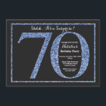 Surprise 70th Birthday Invitation Blue Glitter<br><div class="desc">Surprise 70th Birthday Invitation. Black and Blue Glitter Birthday Party Invite with Chalkboard Background. Surprise Birthday. Adult Birthday. Men or Women Bday Bash Party. For further customisation,  please click the "Customise it" button and use our design tool to modify this template.</div>