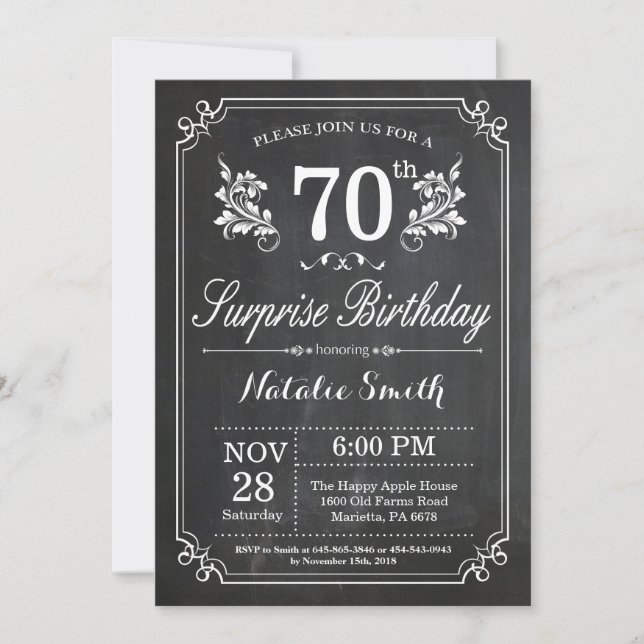 Surprise 70th Birthday Invitation Chalkboard (Front)