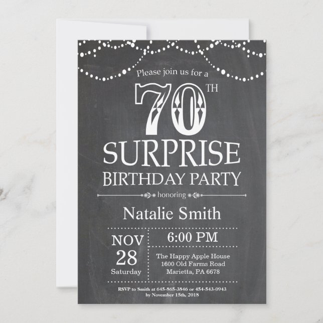 Surprise 70th Birthday Invitation Chalkboard (Front)