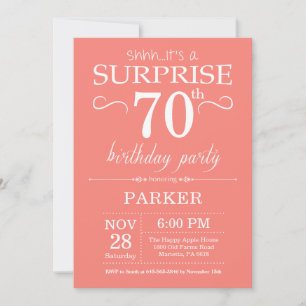 Surprise 70th Birthday Invitation Coral
