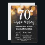 Surprise 70th Birthday Invitation Gold Glitter<br><div class="desc">Surprise 70th Birthday Invitation with Gold String Lights with Gold Glitter Background. Gold Birthday. Adult Birthday. Men or Women Bday Invite. 13th 15th 16th 18th 20th 21st 30th 40th 50th 60th 70th 80th 90th 100th, Any age. For further customisation, please click the "Customise it" button and use our design tool...</div>