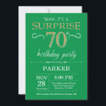 Surprise 70th Birthday Invitation Green and Gold<br><div class="desc">Surprise 70th Birthday Invitation with Green and Gold Glitter Background. Chalkboard. Adult Birthday. Men or Women Bday Invite. Any age. For further customisation,  please click the "Customise it" button and use our design tool to modify this template.</div>