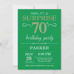 Surprise 70th Birthday Invitation Green and Gold