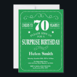 Surprise 70th Birthday Invitation Green and White<br><div class="desc">Surprise 70th Birthday Invitation Green and White Typography. Green Background. Adult Birthday. Male Men or Women Birthday. Kids Boy or Girl Lady Teen Teenage Bday Invite. 13th 15th 16th 18th 20th 21st 30th 40th 50th 60th 70th 80th 90th 100th. Any Age. For further customisation, please click the "Customise it" button...</div>