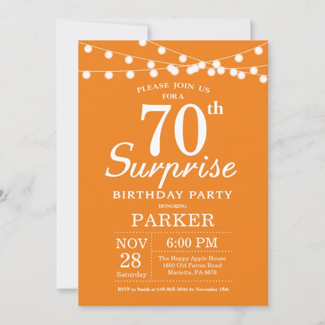 Surprise 70th Birthday Invitation Orange (Front)