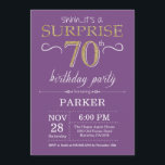 Surprise 70th Birthday Invitation Purple and Gold<br><div class="desc">Surprise 70th Birthday Invitation with Purple and Gold Glitter Background. Chalkboard. Adult Birthday. Men or Women Bday Invite. Any age. For further customisation,  please click the "Customise it" button and use our design tool to modify this template.</div>