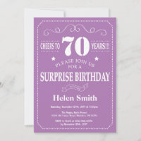 Surprise 70th Birthday Invitation Purple and White