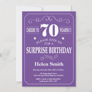 Surprise 70th Birthday Invitation Purple and White