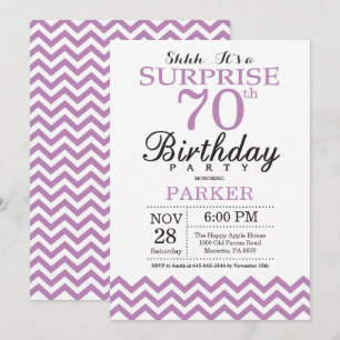 Surprise 70th Birthday Invitation Purple Chevron